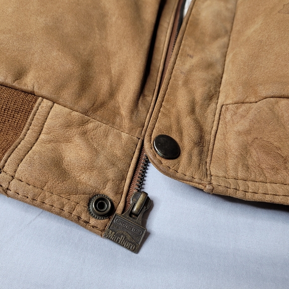 Marlboro Brown Leather Bomber Jacket Size Medium - Picture 4 of 8